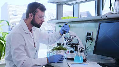 Scientist working in lab. Doctor making microbiology research. Biotechnology, chemistry, bacteriology, virology, dna and