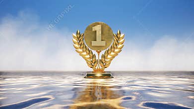 Number one gold award with sky background