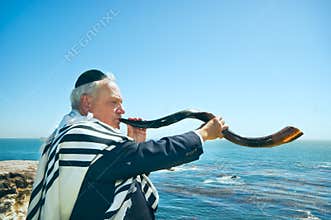 Man Blowing Shofar, High Holidays
