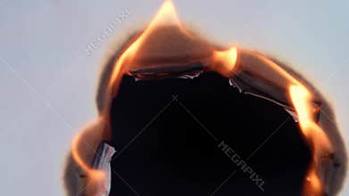 Sheet of paper burns, from the middle.