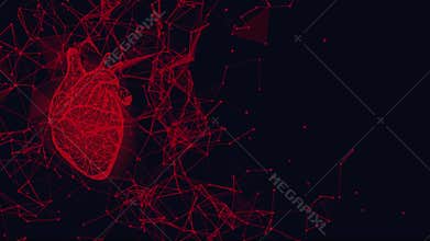 Futuristic medical concept with red human heart