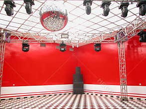 Empty dance room with disco ball