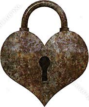 Heart Shaped Lock, Rusty, Isolated