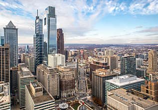 Philadelphia, Pennsylvania. City rooftop view with urban skyscrapers