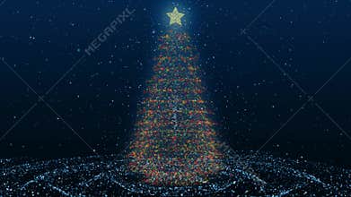 Animated Christmas Tree Seamless Background Loop with Flickering Christmas Lights, Falling Snowflakes and Copyspace