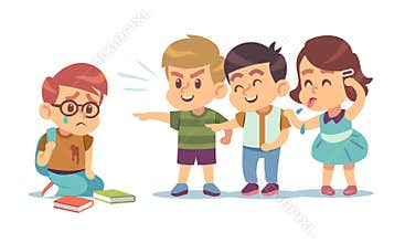 Kids bullying. Humiliation, mocking classmates. Discrimination, abuse and negative school communication social conflict