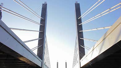 Cable-stayed bridge perspective sunset architecture engineering urban