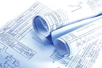 Engineering electricity blueprint rolls isolated