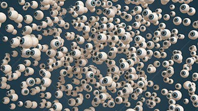Explosive Appearance Of Group Of Eyeballs On Blue Background