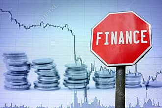 Finance sign on economy background - graph and coins