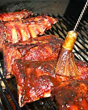 Cooking barbecue pork ribs on a grill