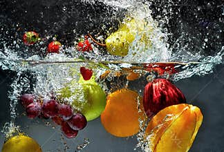 Splashing Fresh fruit 01