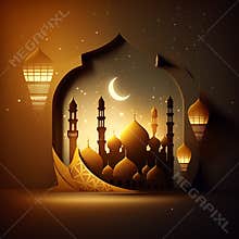 Ramadan Kareem Greeting Card Illustration Generative AI