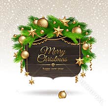 Wooden banner with Christmas decoration
