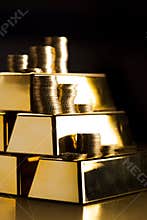 Gold bars! Money and financial on black background