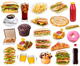 Set with fast food products