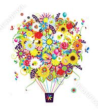 Summer season concept, air balloon with flowers