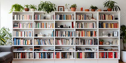 White wooden bookcase filled with books Zoom Virtual Background