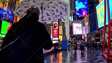 Times Square in Manhattan, New York City on a Damp Early Morning