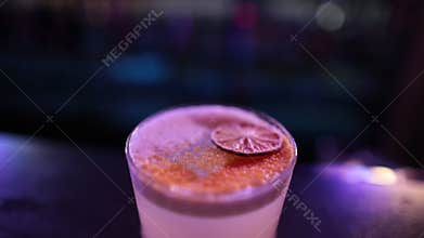 Ready-made drinks are on the bar ready to be consumed.