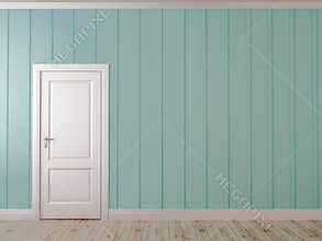 Blue wall with a door
