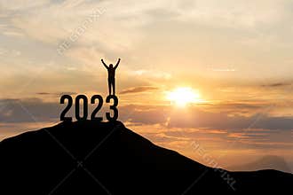 Concept of Victory and success in 2023 in business and in life