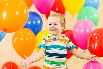 Happy kid boy on birthday party