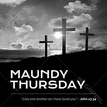 Composition of maundy thursday text over crosses and sky with clouds
