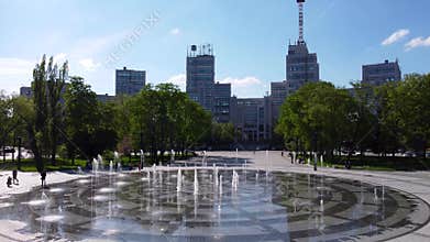 Aerial fountain near Derzhprom in Kharkiv city