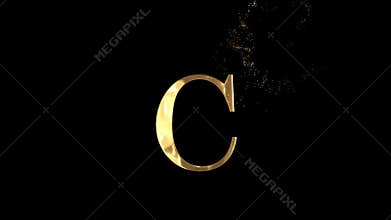 Golden letter C with particles, alphabet, abc, alpha channel