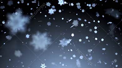 Realistic snowflakes falling softly against a dark background, creating a magical and serene winter atmosphere, perfect for
