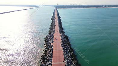 Miramar Beach jetty point in Tampico, Madero, Tamaulipas, a tourist destination with a collision effect of fresh and salt water.