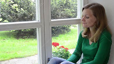 Stressed woman head hand