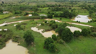 Drone flying over south Kalimantan people's gold mine
