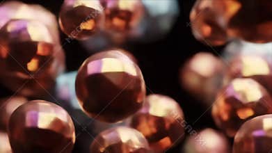 Glistening Faceted Copper Spheres Floating and Drifting in an Abstract Particle Cloud