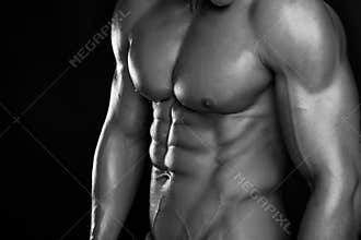 Strong Athletic Man Fitness Model Torso showing six pack abs.