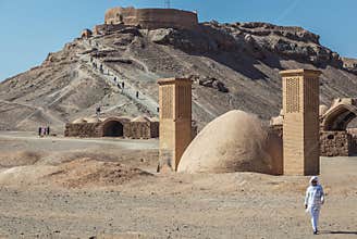 Water reservoir in area of Dakhma - Tower of Silence, historic structure built by Zoroastrians in Yazd