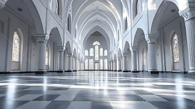 Generative AI Majestic Sunlit Cathedral Interior with Grand Arches and Gothic Architecture business concept.