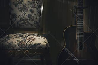 Decorative chair and gypsy guitar