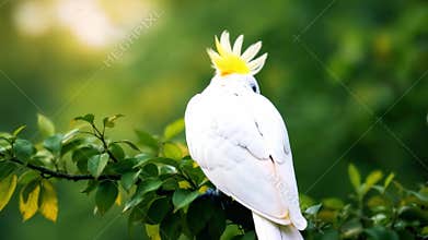 Beautiful White Cockatoo Perched on a Tree Branch in Natural Sunlight
