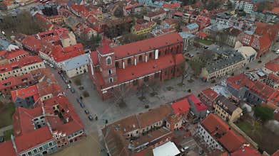Aerial view of the Cathedral Basilica of apostles St. Peter and St. Paul in Kaunas, Lithuania