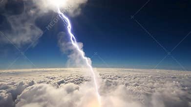 Lightning over clouds from above, storm and aerial view stock footage Generative AI