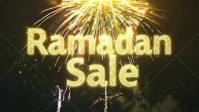 A bright light shines on a sign that says Ramadan Sale