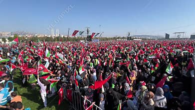 Protestors wave flags during free Palestine Meeting