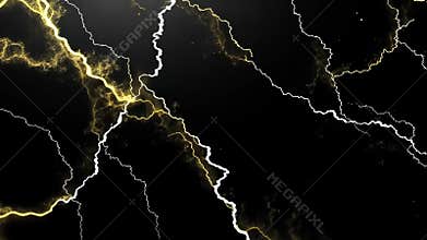 Abstract Lightning Crackle: Golden and White Bolts on Black