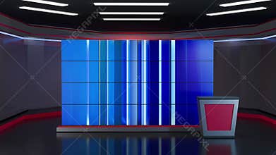 3D Virtual TV Studio News, Backdrop For TV Shows .TV On Wall.3D Virtual News Studio Background