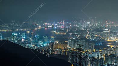 Fei ngo shan Kowloon Peak night timelapse Hong Kong cityscape skyline.