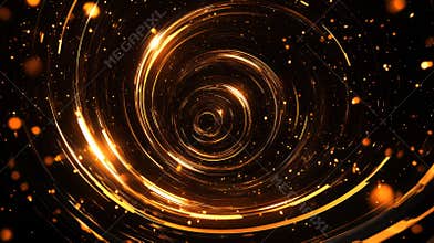 Golden Spiral of Light Abstract Radiance on Black Canvas  Dynamic Motion  Energy