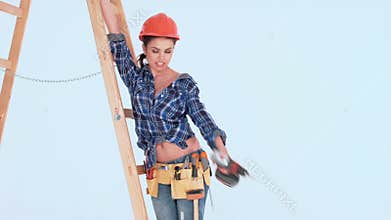 Brunette Girl in Worker Outfit