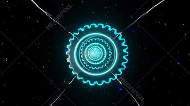 Futuristic Sci-Fi Tunnel of Glowing Neon Gears Loop